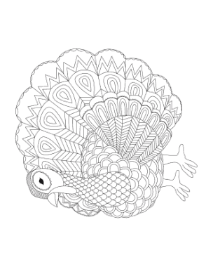 Turkey Detailed Patterned Turkey For Adults To Color Coloring Template