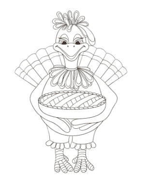 Turkey Mother Turkey Holding Pie Coloring Template