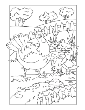 Turkey On The Farm Coloring Template
