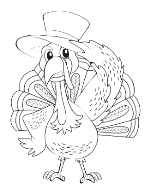 Turkey Wearing Hat Coloring Template