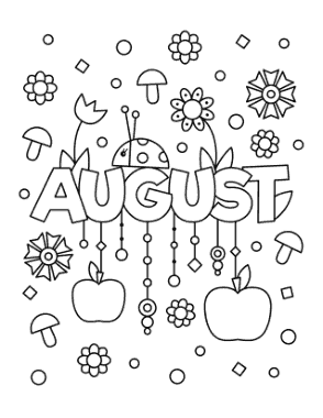 August For Kids Summer Coloring Template