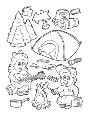 Boy Girl Camping Summer Coloring Template