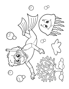 Free Download PDF Books, Boy Snorkeling Summer Coloring Template
