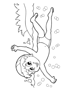 Boy Swimming Summer Coloring Template