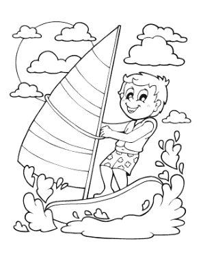Free Download PDF Books, Boy Windsurfing Summer Coloring Template