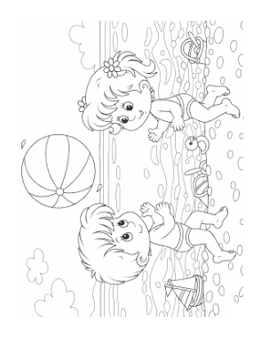 Free Download PDF Books, Children Beach Ball Summer Coloring Template