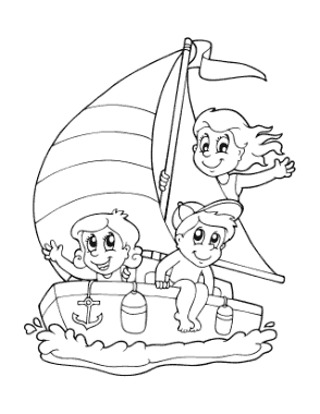 Children Sailing Summer Coloring Template