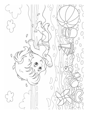 Girl Swimming Beach Summer Coloring Template