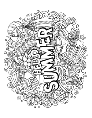 Hello Summer Doodle For Teens Summer Coloring Template