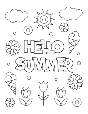 Hello Summer Summer Coloring Template
