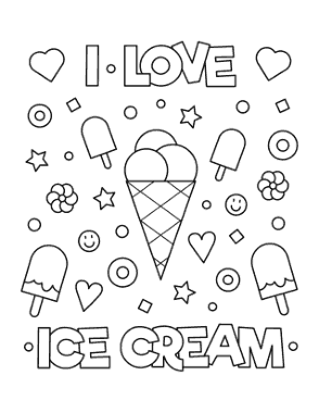 I Love Icecream Summer Coloring Template