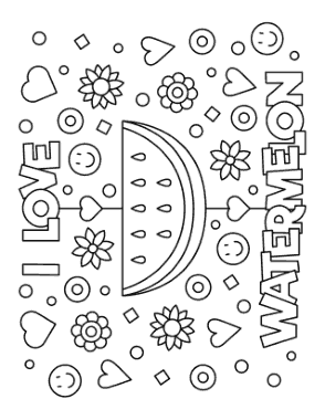 I Love Watermelon Summer Coloring Template