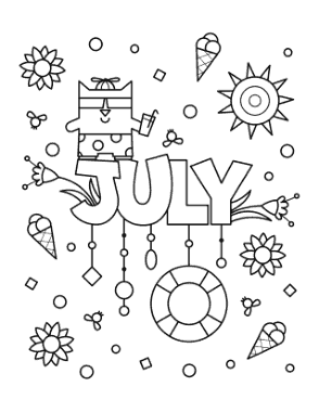 July For Kids Summer Coloring Template
