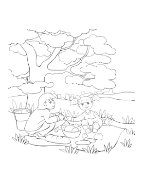 Picnic Under Tree Summer Coloring Template
