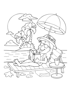 Sun Bed Beach Relax Summer Coloring Template
