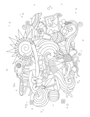 Sun Waves Icons Doodle Summer Coloring Template