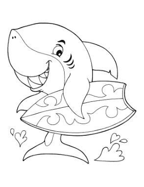 Surfing Shark For Boys Summer Coloring Template