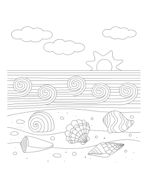 Waves Sea Shells Summer Coloring Template