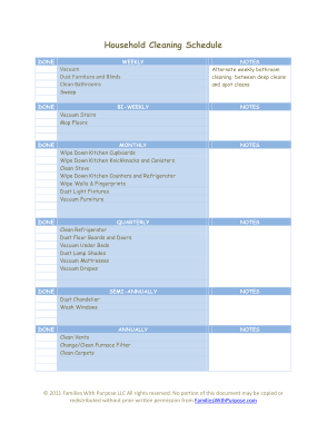 Household Cleaning Schedule Template