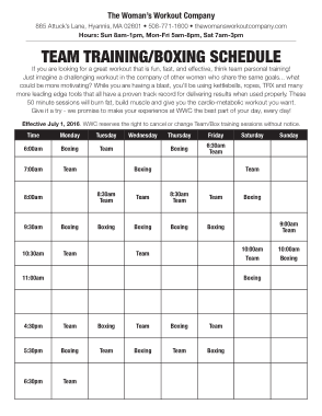 Team Training Boxing Schedule Template