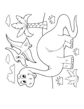 Cartoon Brontosaurus And Flying Dinosaur Coloring Template