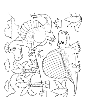 Cartoon Dimetrodon Spinosaurus Dinosaur Coloring Template