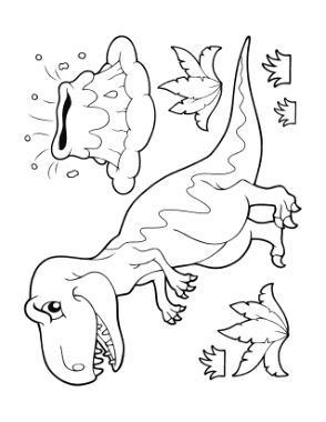 Cartoon Fierce Dinosaur Volcano Dinosaur Coloring Template