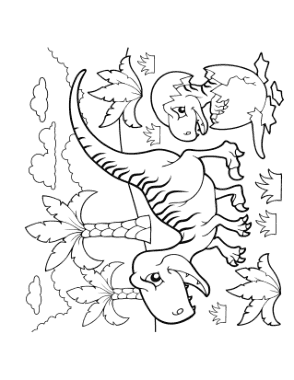 Cartoon Fierce Dinosaur With Hatching Egg Dinosaur Coloring Template