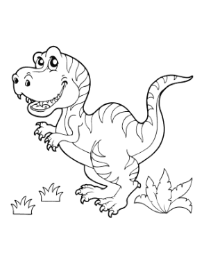 Cartoon Megalosaurus Ferns Dinosaur Coloring Template