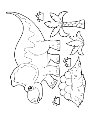 Cartoon Protoceratops Nest Of Eggs Dinosaur Coloring Template