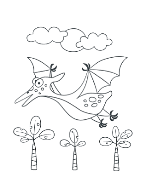 Cute Pterodactyl Flying For Preschoolers Dinosaur Coloring Template