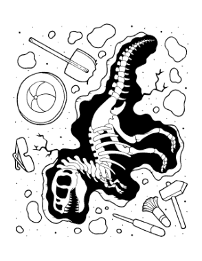 Free Download PDF Books, Fossil Excavation Dinosaur Coloring Template