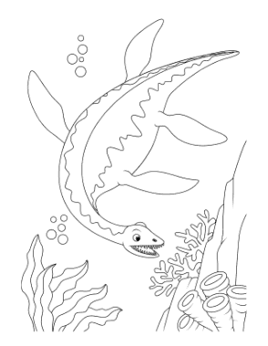Plesiosaurus Swimming Under Water Dinosaur Coloring Template