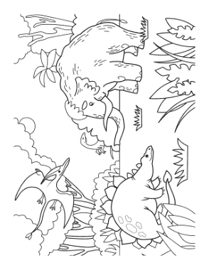 Prehistoric Scene Dinosaurs And Woolly Mammoth Dinosaur Coloring Template
