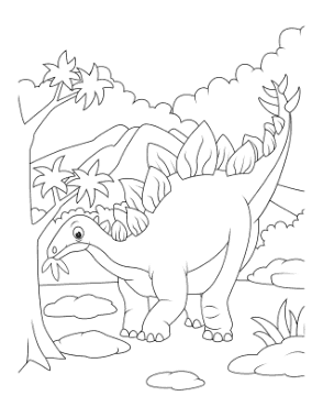 Stegosaurus Eating Leaves Dinosaur Coloring Template