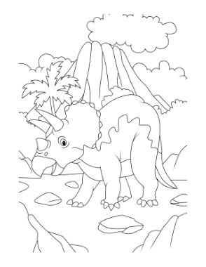 Triceratops Volcano Dinosaur Coloring Template