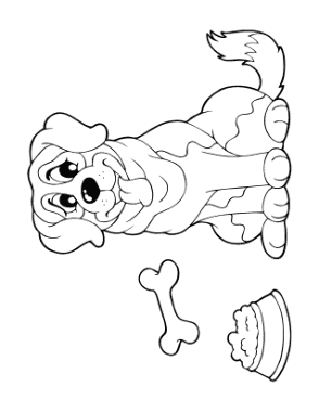 Cartoon Big Dog With Bone Dog Coloring Template