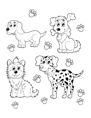 Cartoon Puppy 4 Breeds Dog Coloring Template