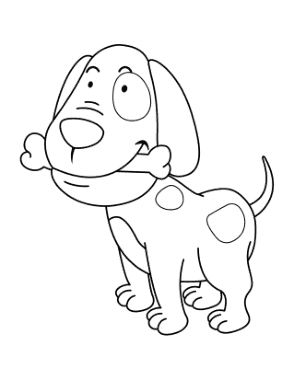 Cartoon Puppy With Bone Dog Coloring Template