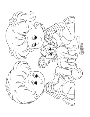 Children Playing With Puppy Dog Coloring Template