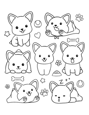 Free Download PDF Books, Corgi Cute Cartoon Mini Funny Dog Coloring Template