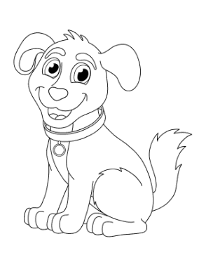 Cute Cartoon Puppy Sitting With Collar Dog Coloring Template