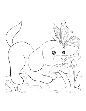 Cute Puppy Flower Butterfly Dog Coloring Template