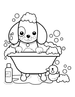 Cute Puppy In Bath Bubbles Dog Coloring Template
