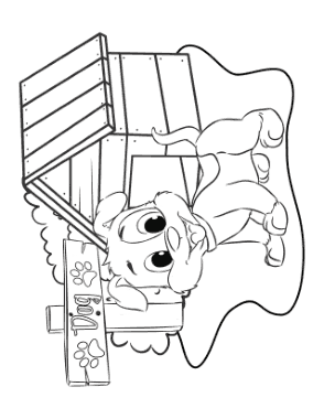 Cute Puppy Outside Kennel Dog Coloring Template
