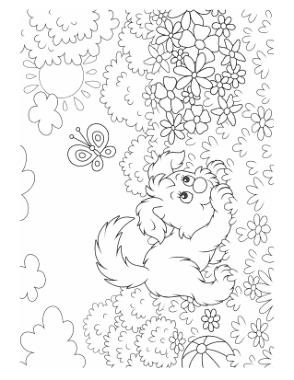Cute Puppy With Flowers Butterflies Dog Coloring Template