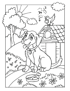 Farm Dog With Bone Dog Coloring Template