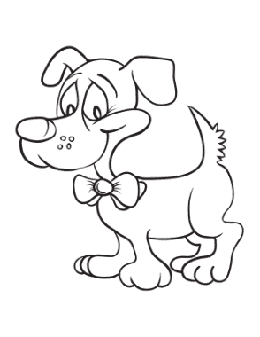Funny Cartoon Bow Dog Coloring Template