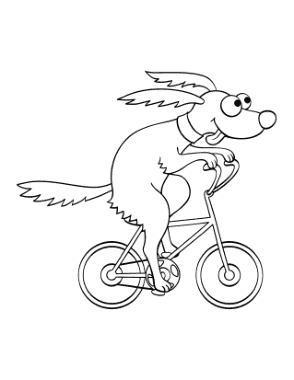 Funny Cartoon Dog Riding Bicycle Dog Coloring Template
