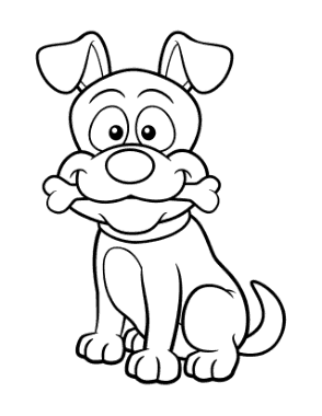 Funny Cartoon Dog With Bone Dog Coloring Template
